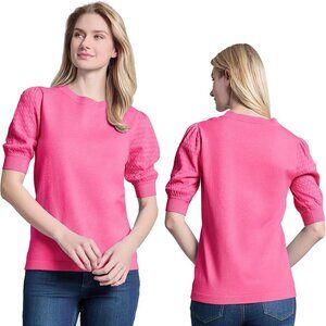 NWT New $79 Jones New York Stitch Sleeve Azalea Pink Sweater Size L